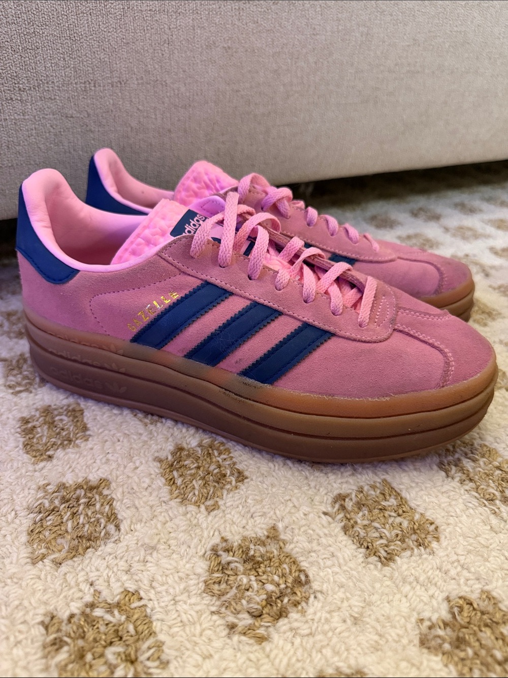 adidas Pink Platform Sneakers with Navy Stripes